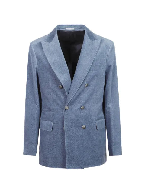 Brunello Cucinelli denim-effect cotton velvet one-and-a-half breasted tailor blazer with metal buttons