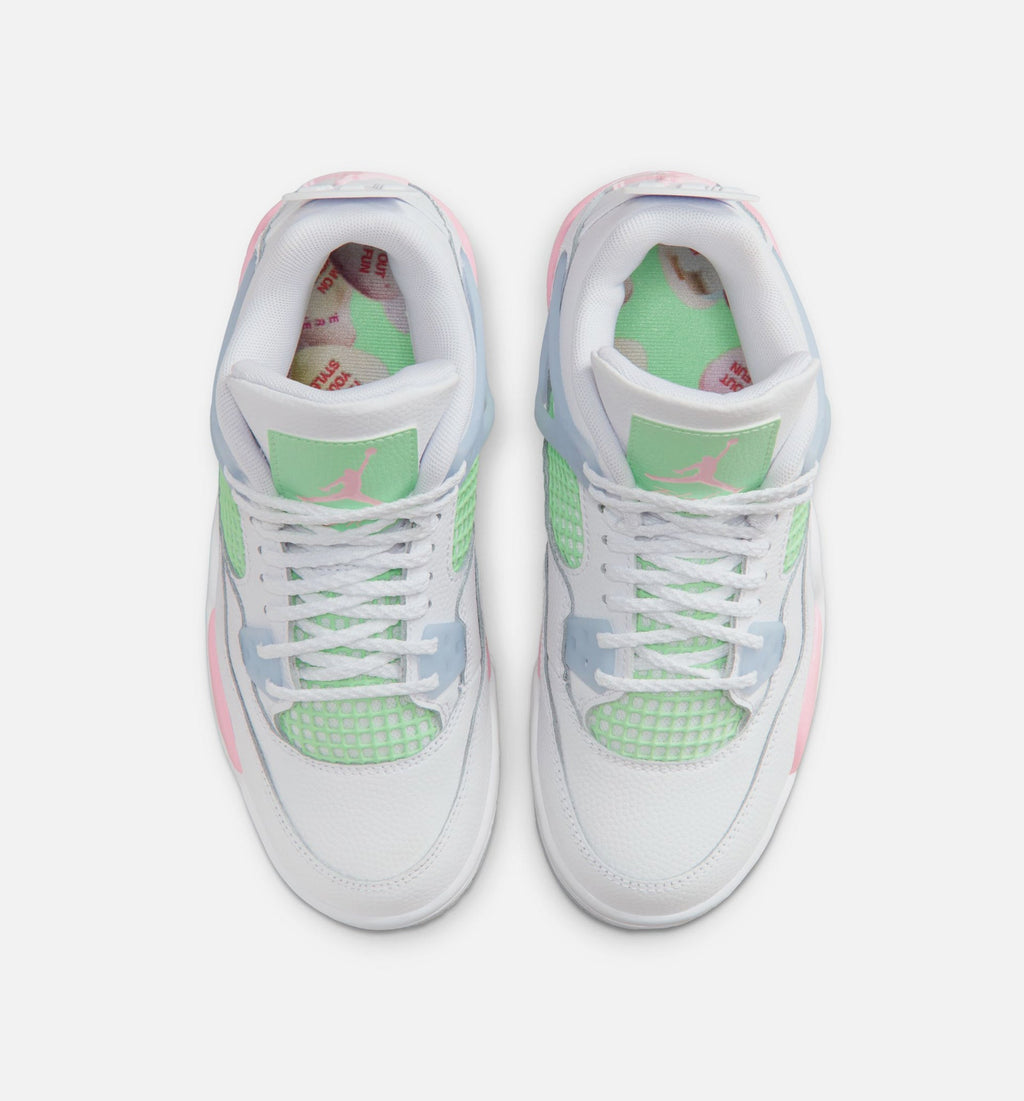 Air Jordan 4 Retro Medium Soft Pink Grade School Lifestyle Shoes - White/Soft Pink/Light Blue