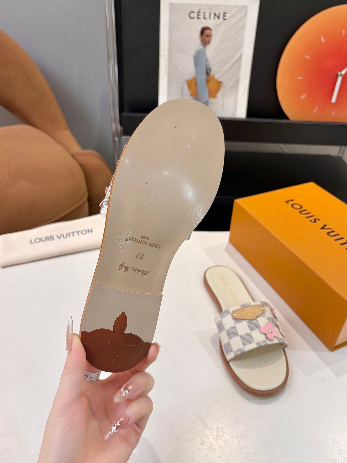 Louis Vuitton Checkerboard Floral Slide Sandals