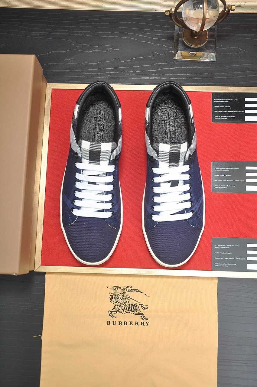 Burberry Navy Check Low-Top Sneakers - White Laces And Rubber Sole