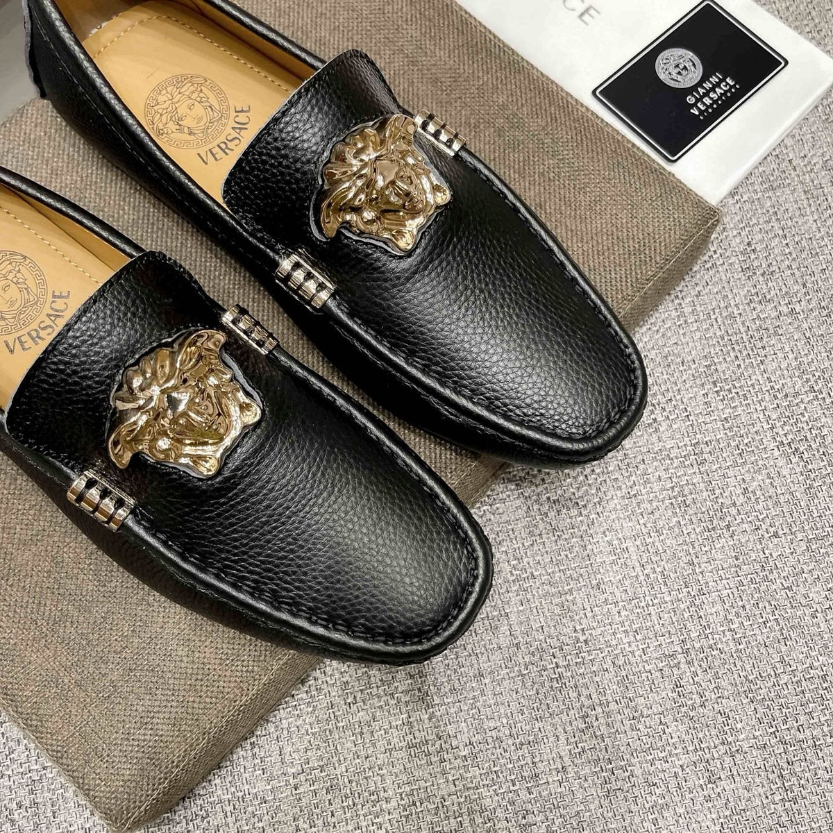 Versace Men's Textured Leather Medusa Loafers