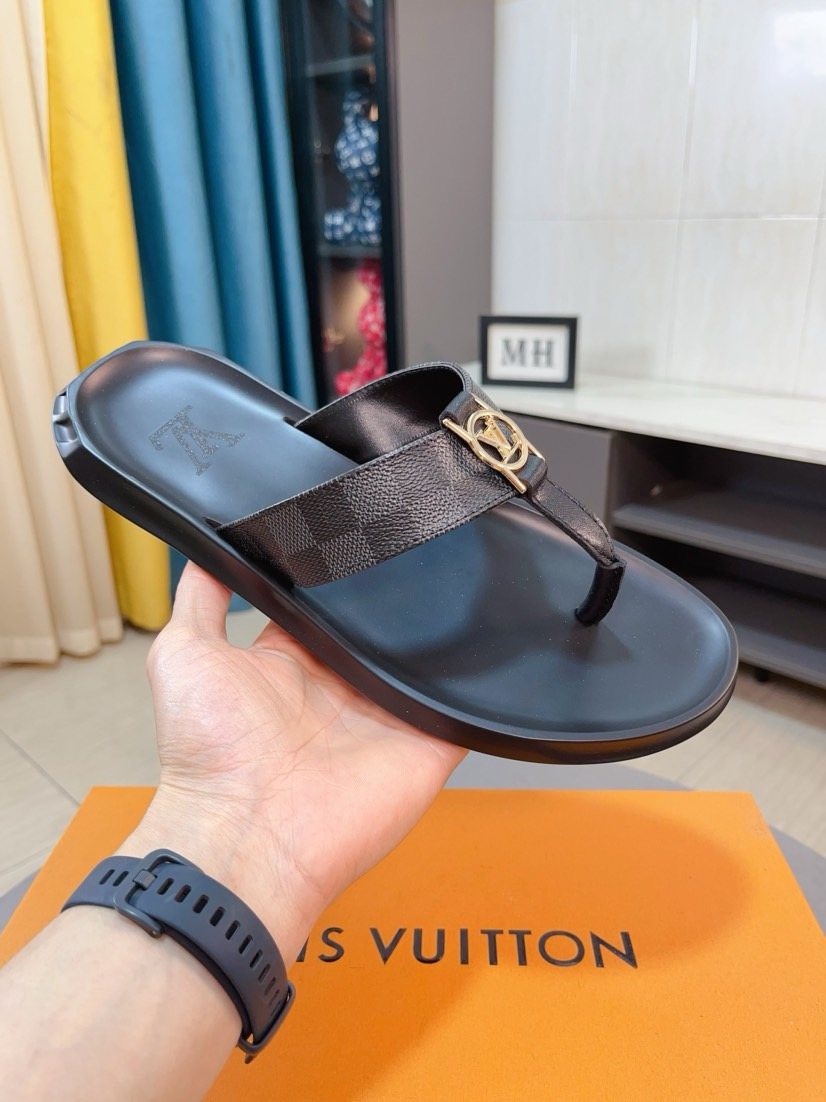 Louis Vuitton Dark Brown Check Thong Sandals