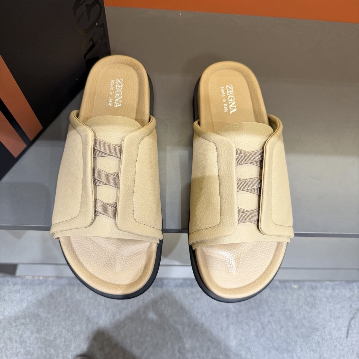 Zegna Men's Textured Strap Slide Sandals